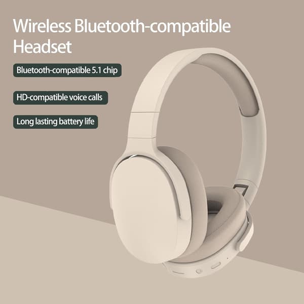Trådløst Bluetooth-headset Reduktion Justerbart Trådløst Headset Bluetooth 5.1 Stereo Over-Ear til Sport Beige