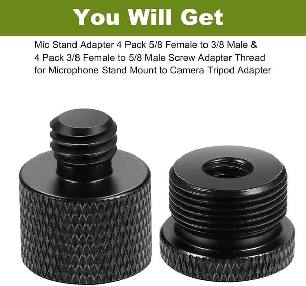 8-delt mikrofonsætadapter 5/8 hun til 3/8 han og 3/8 hun til 5/8 han til stativkamera