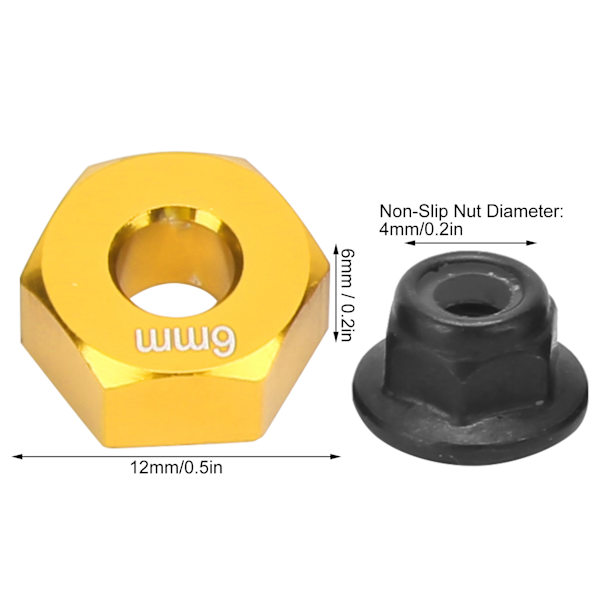 12mm pyörän kuusikulmainen napa-adapteri 6mm paksu M4 laippa lukkomutterit ristiavainsarja 1/10 RC-autolle Kulta