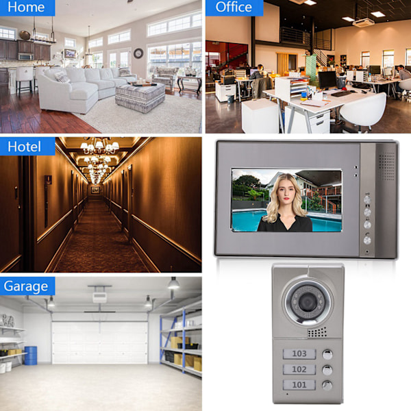 3 Lejlighedsenheder 7 tommer Videodørtelefon Intercom Dørklokke IR Kamera Indgangssystem (AU 110V‑240V)