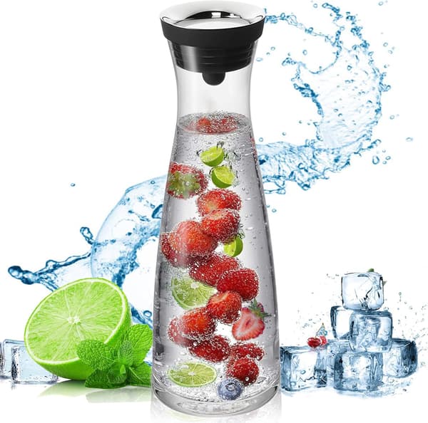 Glaskaraffel 1200 ml vandkande med silikonelåg til drikkevarer Transparent Sort