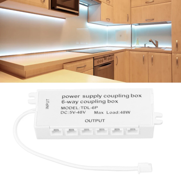 6-vägs kopplingsbox XH2.5-port 48W 5-48V Plug and Play-strömförsörjningsfördelningsdosa för LED-ljus