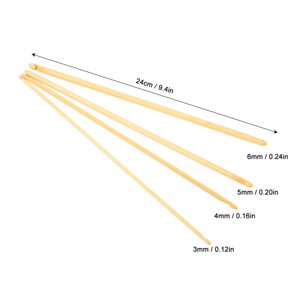 4 st tunisiska virknålar 9,4 tum långa olika storlekar halkfria bambu dubbelsidiga virknålar för stickning sömnad