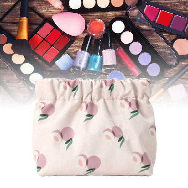 Resväska Makeup Väskor Söta Frukttryck Vattentät Oxfordtyg Mini Makeup Väskor för Läppstift Nycklar Hörlurar Persikofärg Fri Storlek