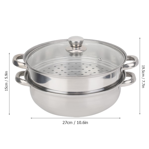 Rustfritt stål kokekar 27cm/11in 2-lags dampkoker gryte dobbel kjele suppe dampende gryte