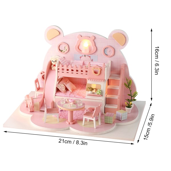 3D DIY Tregjøringshus Miniatyrhusmodell LED-lys Tregjøringshus Jenteleke