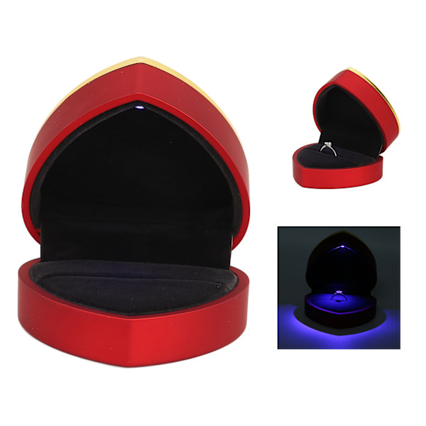 Hjärtformad ringask elegant stilren smyckesdisplay presentask med LED-ljus för förlovning bröllop röd