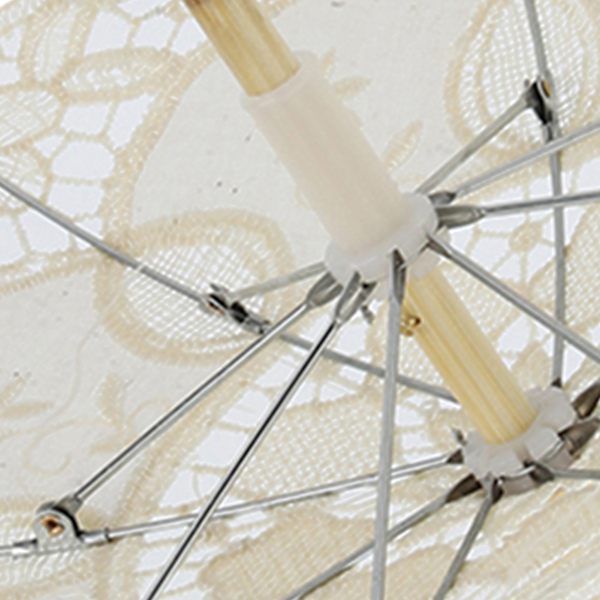Brudparaply Spets Bomull Broderi Handgjord Parasol Bröllop Tillbehör (Beige)