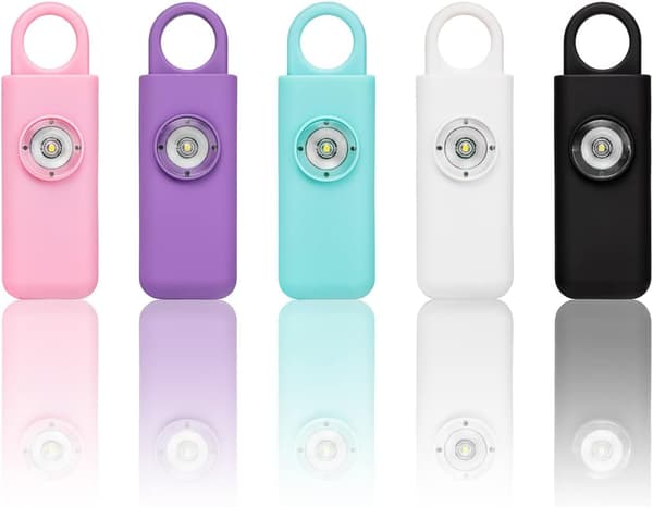 Personligt säkerhetslarm med SOS LED-blixtljusnyckelring för kvinnor, män, barn, resevänlig, rosa