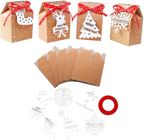 24 stycken Jul Papper Godis Presentaskar Kraftpapper Present Godispåsar för Julgåvor