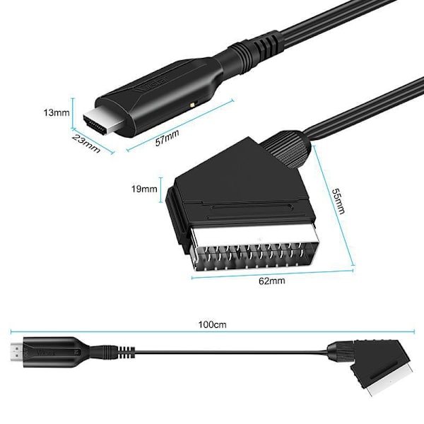 HDMI til Scart-kabel 1 meter lang direkte forbindelse praktisk konvertering