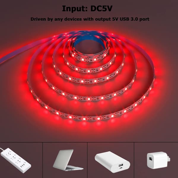 5V USB LED-list Röd 6000K USB-driven 4M 2st Flexibel SMD2835 Hög Ljusstyrka Ej Vattentät IP20 LED-tejpbelysning
