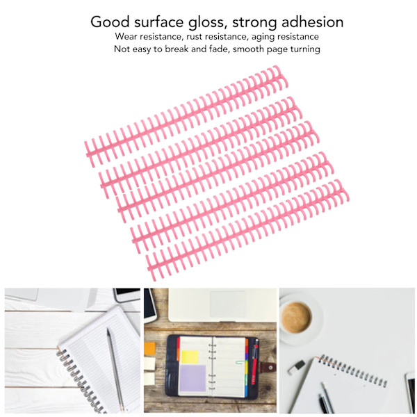 10 stk. spiralrygge til indbinding, 30 huller, plaststrimmel til løse blade, 1/2 tommer diameter, pink