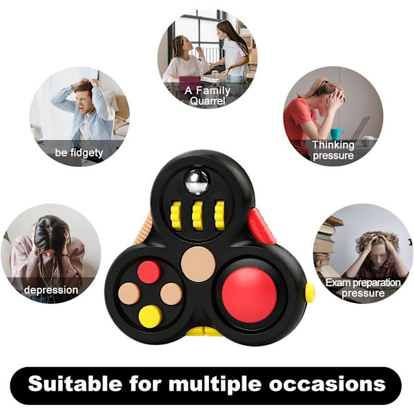 Fidget Pad 11 Funktion Legetøj til Stress- og Angstdæmpning Perfekt Spil til ADHD ADD Sort