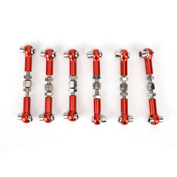6 stk justerbare servolenker koblingsstangsett for RC-bil 1/10 Buggy Tourning Car 47mm tilbehør rød