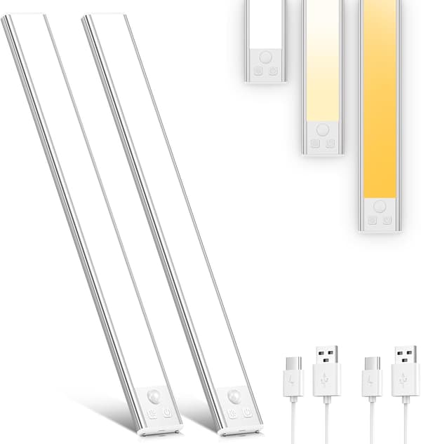 Underskåpsbelysning Kök 3 Färger Dimbar 32 LED Rörelsesensorlampor Inomhus 1000mAh USB C Uppladdningsbar 40cm 2-pack 20cm