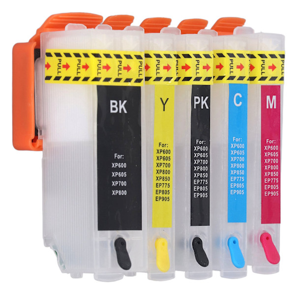 5 stk. printerpatroner med permanent chip stabil 5 farver refill patroner sæt BK PK C M Y T2621 T2631 T2632 T2633 T2634