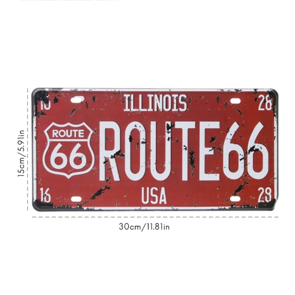 Route 66 USA R66 registreringsskylt American Metal Sign Vintage Plaque