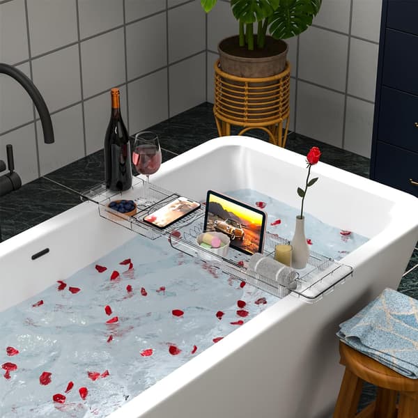Justerbart badekarbrett i plast, iPad- og bokbrett for hjemmespa og boblebad