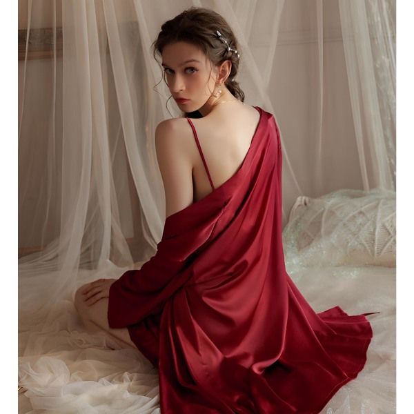 1 STK suspender-natkjole til kvinder--burgunder (slipkjole) burgundy L