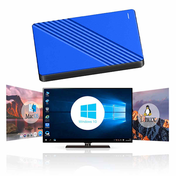 Extern Hårddisk Ultratunn 2.5 Tum USB 3.0 Aluminiumlegering Plug and Play Mobil Hårddisk för Dator TV Telefon Blå 80GB