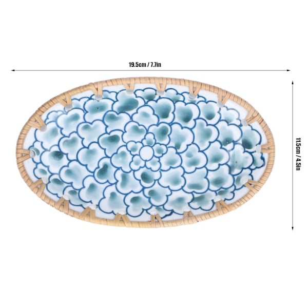 Oval flätat rottingkeramikfat, flätat rottingporslin fruktfat för bröllopsfest bankett födelsedag bläckblå blommor