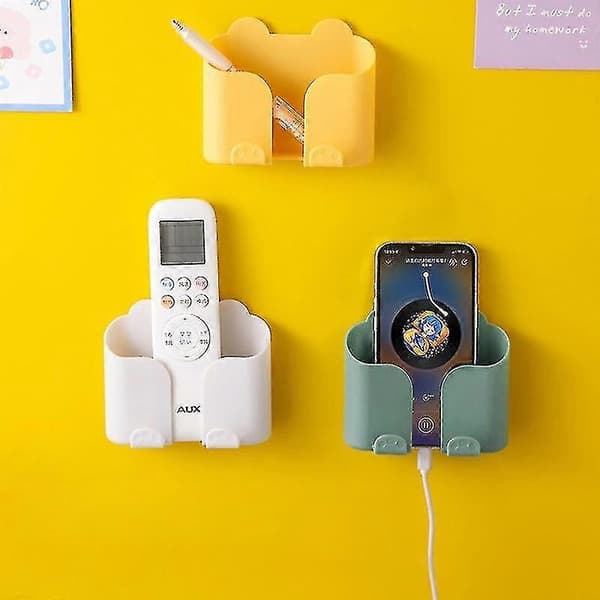Wall Mounted Phone Holder Practical Stand Remote Control Storage Box Phone