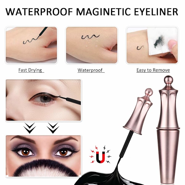 Återanvändbara Magnetiska Ögonfransar, 3D Faux Mink Hårset Med Hypoallergen Magnetisk Eyeliner Kit, Enkel Applicering Utan Lim - 5 Par