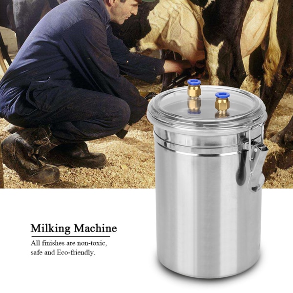 2L elektrisk melkemaskin bærbar melkemaskin i rustfritt stål for kyr (EU-plugg 110-240V)