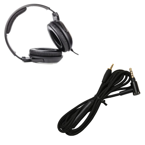 Ersättningshörlurskabel OFC 90 Graders Rätvinklig Kontakt Uppgraderingshörlurssladd med Mikrofon för Sennheiser Hörlurar 1,5m