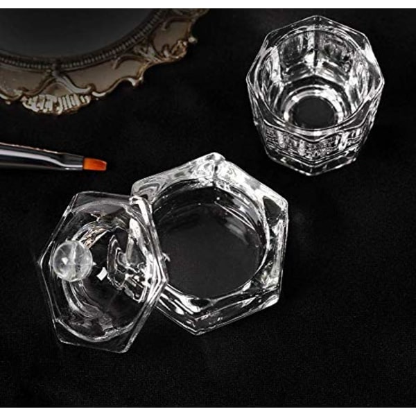 Glas Dappen Skål För Blandning av Akryl Nagellacksvätska och Pulver, Kristallklar Kopp med Funktion för Att Förhindra Avdunstning För Professionell Nagelkonst