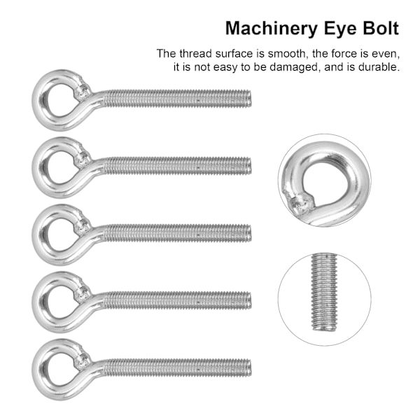 5 stk. M10 øjebolt i rustfrit stål, ringskruer, maskinsvejset lukket skruestang, øjeskruer