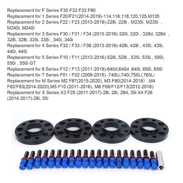 4 stk 20 mm navsentrerte hjulspacere sett erstatning for F-serie F30 F32 F33 F80Blå