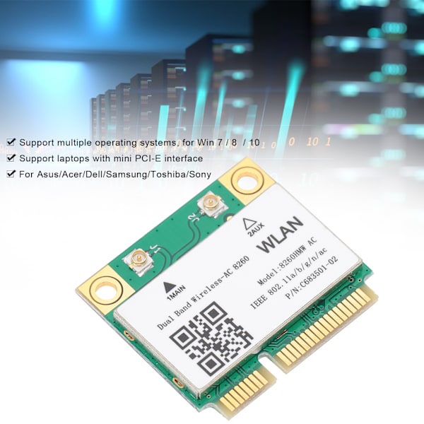 Trådlöst Nätverkskort Gigabit DualBand 2.4G/5G Bluetooth4.1 Mini PCIE 802.11ac 867Mbps 8260HMW