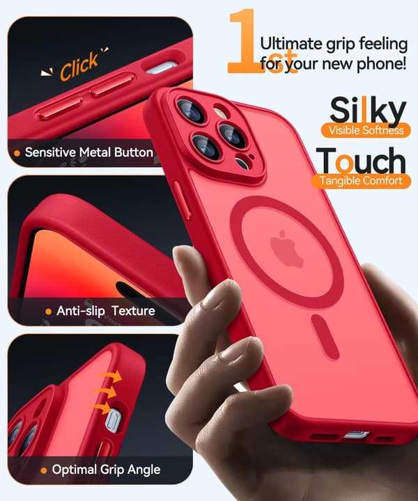 Magnetic Case for iPhone 16 Pro Max with Full Camera Protection [MagSafe Compatible] [Transparent Matte] Protective Phone Case, Hot Pink Red[TT] Red iPhone 14 Pro Max