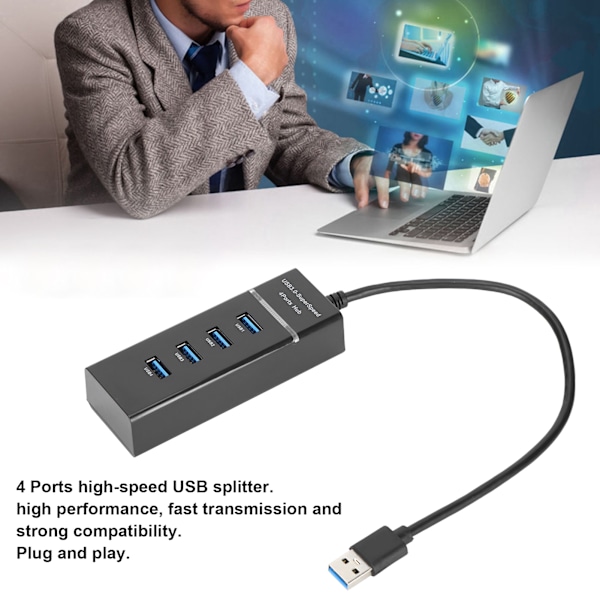 USB 3.0 HUB 4 Portar Höghastighets Slimmad Lättviktig Hot Plug USB-splitter för Windows / OS X / Linux