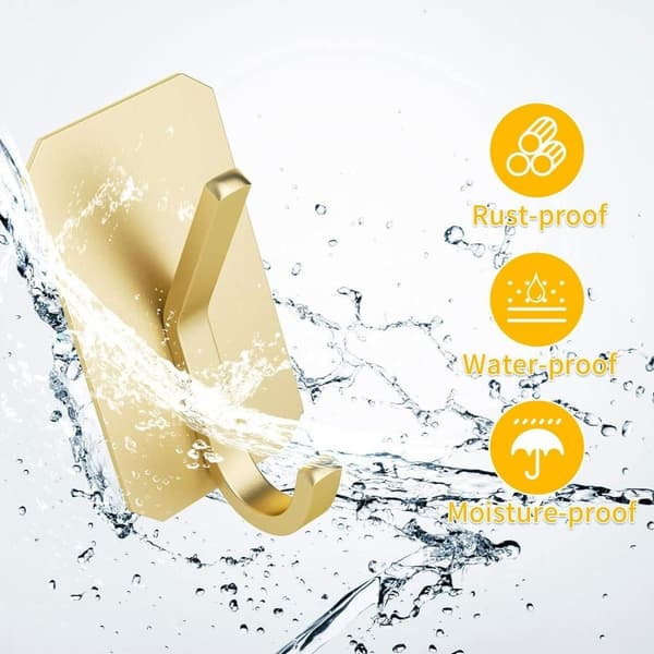 Self-adhesive wall hook, 4 self-adhesive hooks, wall hook, for kitchen, bathroom, office, kitchen hook for hanging towels, hats, Upper and lower hook gold
