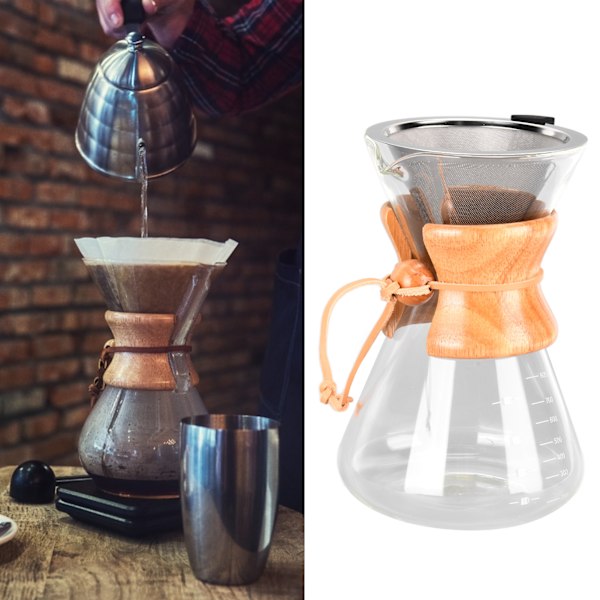 Varmebestandig kaffekanne drypper med trakt Stor kapasitet Hell over kaffetrakter for hjem 800ml