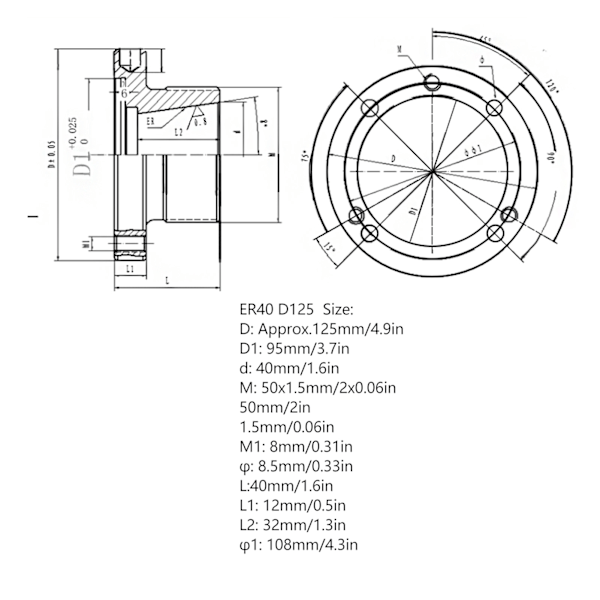 Collet-puristimen 125 mm halkaisijaltaan, 7 reikää, myllytyspuristimelle, sorvi työkalulle CNC-jyrsintä- ja kaiverruskoneelle