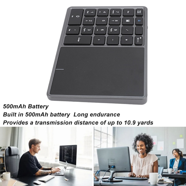 Trådlöst numeriskt tangentbord Professionellt 22 tangenter Dubbla lägen Bluetooth 4.2 2.4G Trådlös sifferplatta med pekplatta för bärbar dator stationär PC Mörkgrå