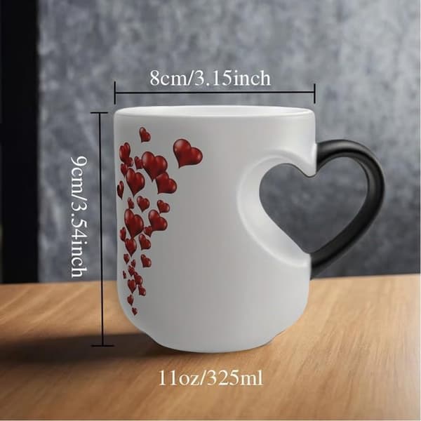 Heart-Shaped Color-Changing Magic Ceramic Mug, Temperature-Activated Reveals Red Hearts with Hot Drinks, Heart Handle Design