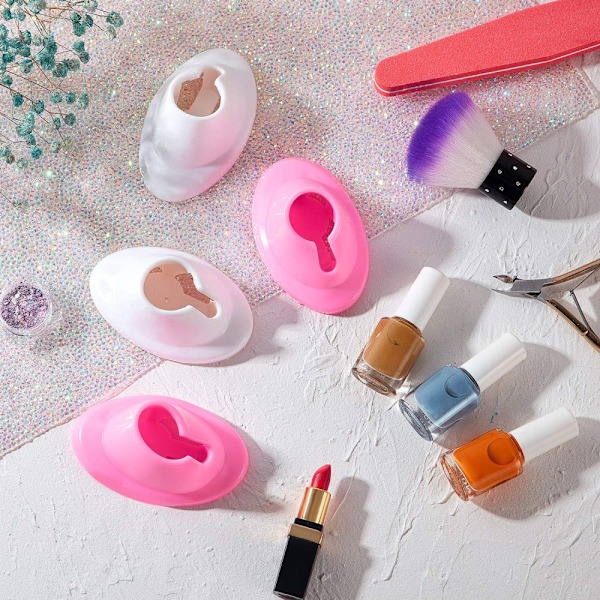 Nagellacksflaskhållare, Set om 8, Vit &amp; Rosa Silikongummi, Anti-Spill Nagellacksorganisatörer, Effektiv, Vältsäker, Ger Färg Till