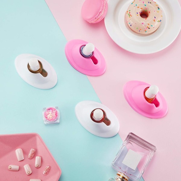 Nagellacksflaskhållare, Set om 8, Vit &amp; Rosa Silikongummi, Anti-Spill Nagellacksorganisatörer, Effektiv, Vältsäker, Ger Färg Till