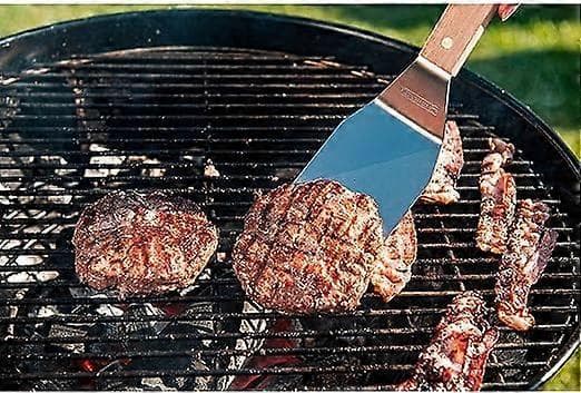 Plancha-spatel, 25 cm, gratengspade, biffspade til grill, rustfritt stål, tre