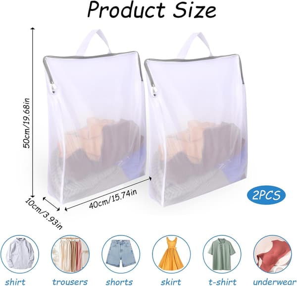 2-pak vaskenet, netposer til vask 40x50cm store vaskeposer med