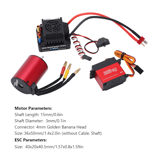 S3650 2300KV børsteløs motor 60A børsteløs ESC med 25KG metal servo combo til 1/10 RC bil