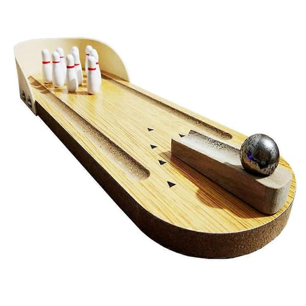 Mini Bowling Sæt i Træ til Boldspilskastning 1 stk Bærbart Skrivebordslegetøj[D] Lysebrun Light Brown 29.5x10cm