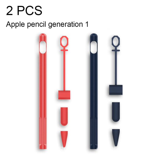 2 Pack Silikone Sleeve kompatibel til Apple Pencil 1st Gen, Soft Protective Grip anti-slip Red+dark blue
