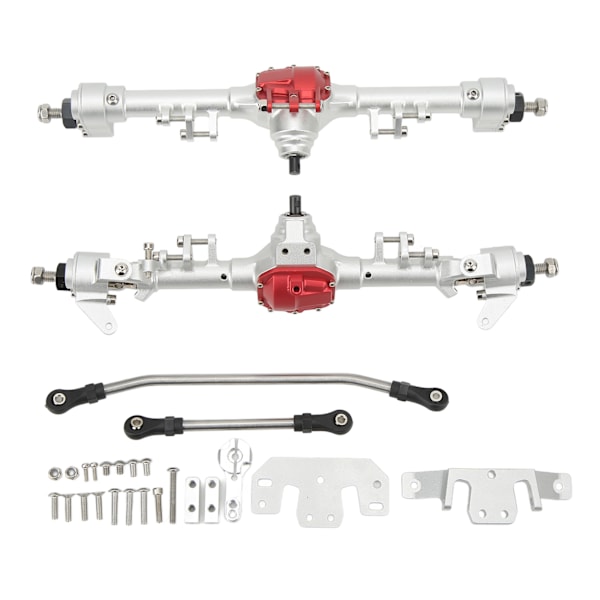 RC-axel i aluminiumlegering, integrerad CNC-höjd, främre och bakre portalaxel för Axial SCX10 II 90046 90047 D90 D110 1/10 RC-bil, silverröd