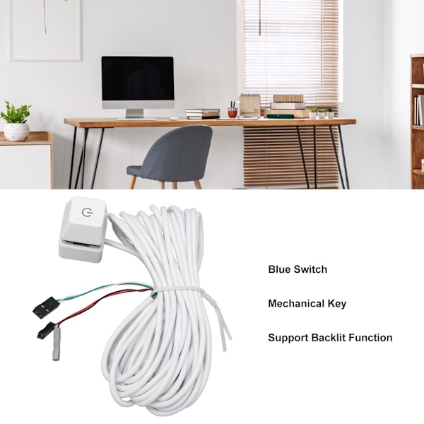 PC Strömbrytare Vit Mekanisk Knapp Blå Brytare Bakgrundsbelyst Plug and Play PC Strömknapp för Skrivbord Kontor Gaming Grönt Ljus 4m Kabel